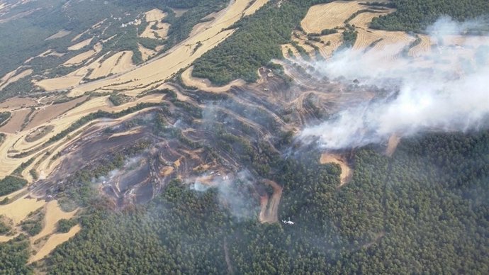 Vista aérea del incendio de Biosca (Lleida)