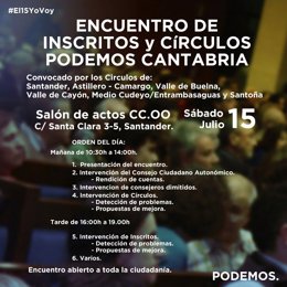 Cartel Encuentro de los Círculos de Podemos Cantabria