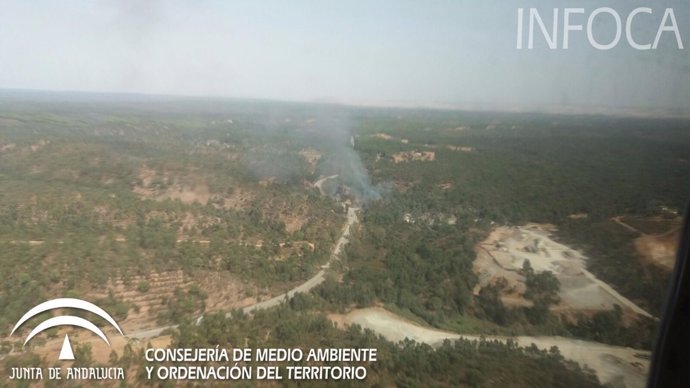 Imagen del incendio declarado en Niebla (Huelva). 