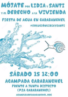 Fiesta del agua en apoyo de Lidia y Santi, acampados en Carabanchel