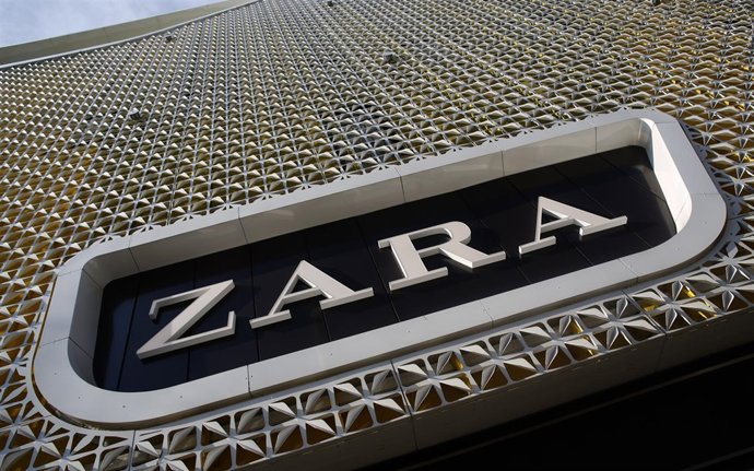 A Zara logo can be seen at the entrance of a Zara store, an Inditex brand, in Vi