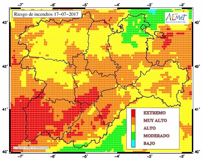 Mapa de riesgo de incendios en Castilla y León