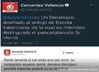 Sancionado con un día de empleo y sueldo el trabajador que llamó "pancatalanista" a Marzà en un tuit de Cercanías