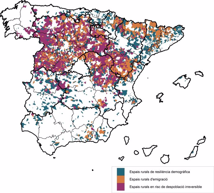 Localización espacial de las tipologías de municipios rurales en España 2016
