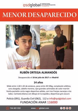 Menor desaparecido Rubén Ortega