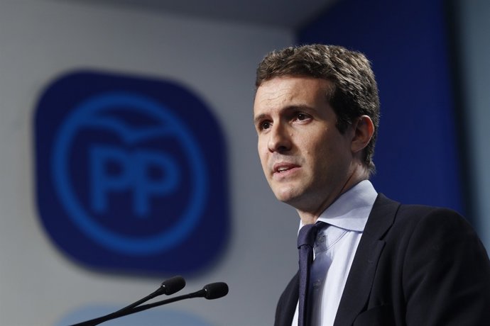 Roda de premsa de Pablo Casado a la seu del PP