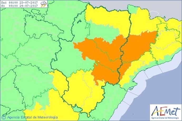 Aviso naranja por tormentas en la ribera del Ebro, Bajo Aragón y sur de Huesca