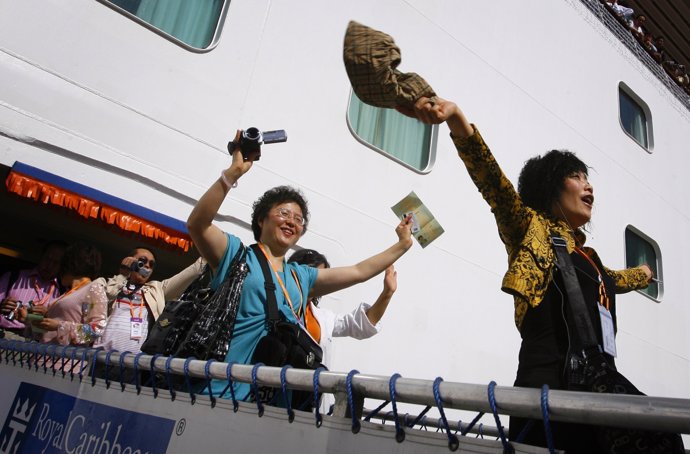 Turistas chinos desembarcando en Taiwán
