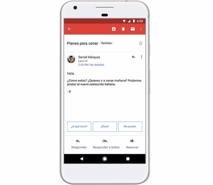 Gmail respuestas inteligentes español e-mail correo electrónico