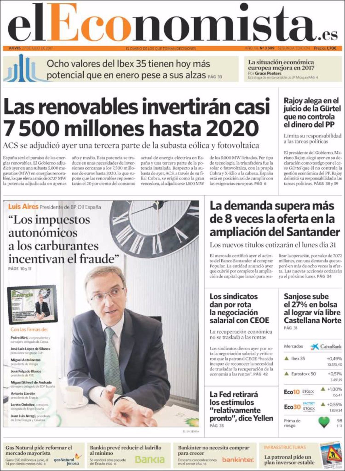 Las Portadas De Los Periódicos Económicos De Hoy Jueves 27 De Julio 7912