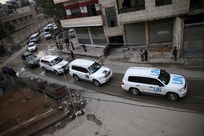 Convoy de ayuda humanitaria de la ONU y CICR en Douma.