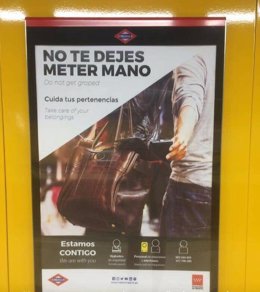 Campaña 'No te dejes meter mano' de Metro de Madrid para evitar carteristas