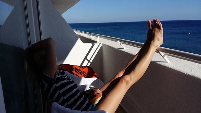 Piernas, terraza, verano, vacaciones, siesta, descanso, mar