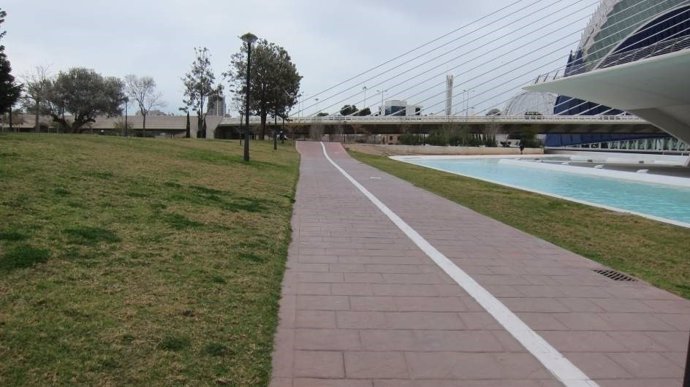 Carril bici en el antiguo cauce del río Turia