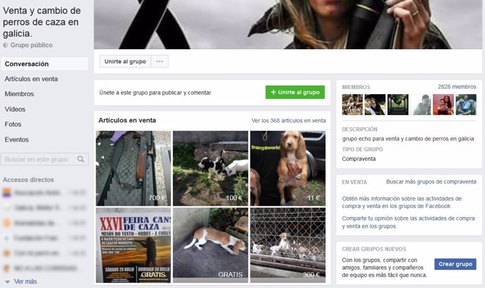 Página de facebook de venta de animales