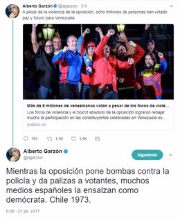 Captura de los comentarios de Alberto Garzón en Twitter