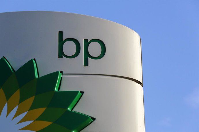 A BP logo is seen at a petrol station in London January 15, 2015. BP is expected