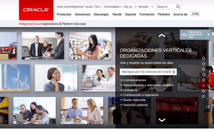 Imagen de la página de Oracle en internet