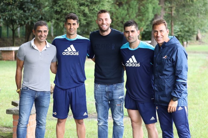 Michu con Jesule, David Aganzo y Martín Vázquez