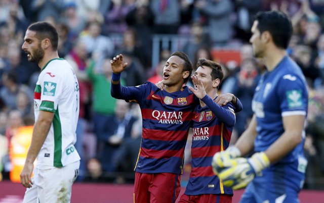 Messi y Neymar celebran gol al Granada el día que el Barça conquistó la liga