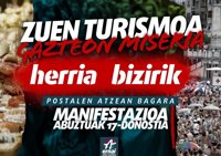 Ernai convoca una manifestación el 17 de agosto en San Sebastián en contra del turismo