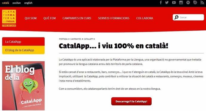 Web de la app para valorar el uso del catalán en comercio