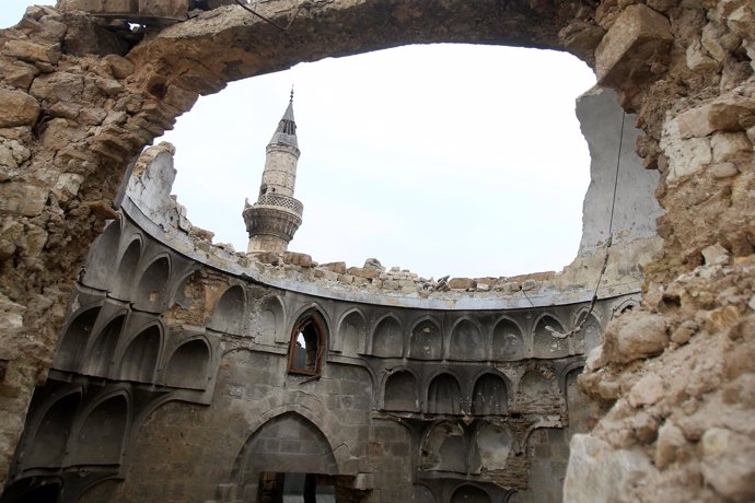 Mezquita destruida en la Ciudad Vieja de Alepo