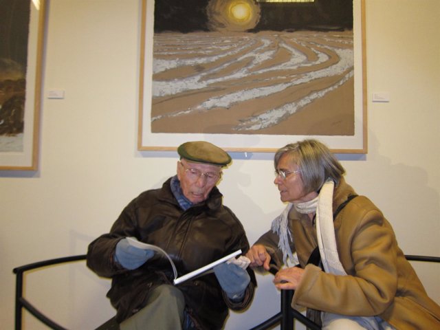 El artista José Beulas en la inauguración de su exposición en Fuendetodos