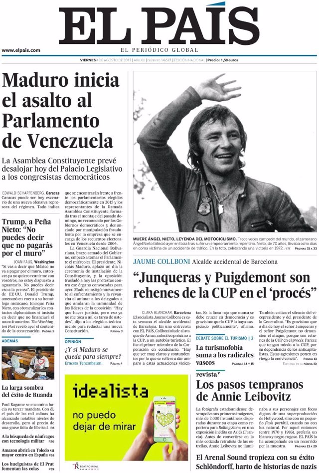 Portada de El País