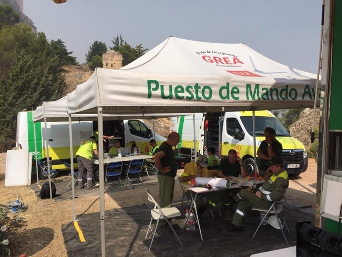 Puesto de mando por el incendio forestal de Segura de la Sierra (Jaén)