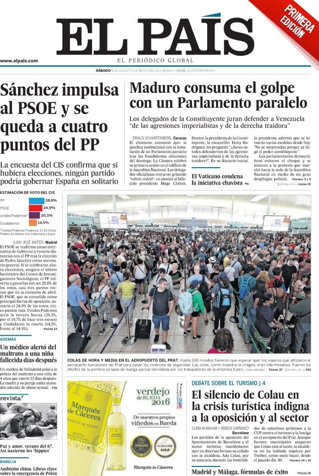 Portada de El País