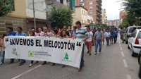 Medio millar de personas protestan en Fraga por los bajos precios de la fruta dulce