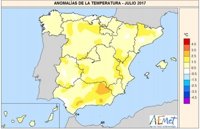 Julio de 2017 ha sido el sexto más caluroso del siglo, con 0.9ºC más cálido de lo normal, y ha tenido un carácter húmedo
