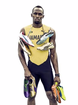 Usain Bolt, con sus zapatillas de la marca Puma