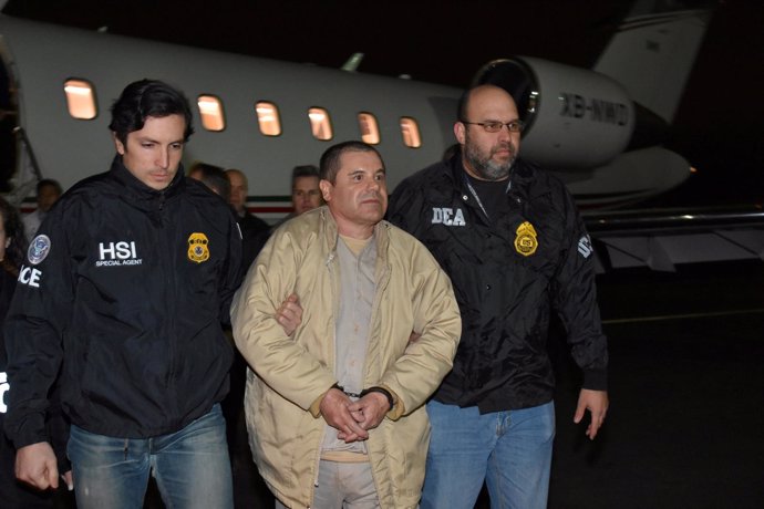El narcotraficante mexicano Joaquín 'El Chapo' Guzmán a su llegada a EEUU.