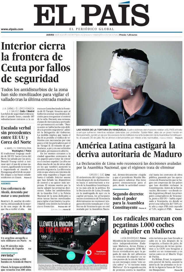 Portada de El País
