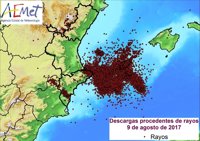 La tormenta deja 24.436 rayos, la mayoría entre la costa alicantina e Ibiza