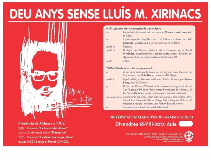 Jornada de la UCE sobre L.M.Xirinacs, organizada por Cristianisme al Segle XXI