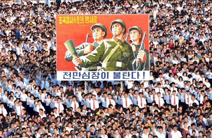 Manifestación de apoyo al régimen en Pyongyang
