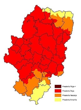 Mapa de prealertas de incendios forestales en Aragón 13 agosto 2017.
