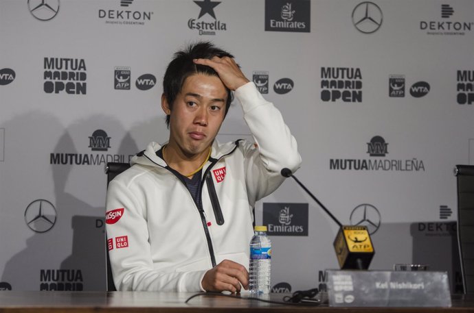 Kei Nishikori en una rueda de prensa del Mutua Madrid Open 2016