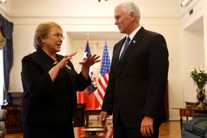 Chile's President Michelle Bachelet and U.S. Vice President Mike Pence meet at t