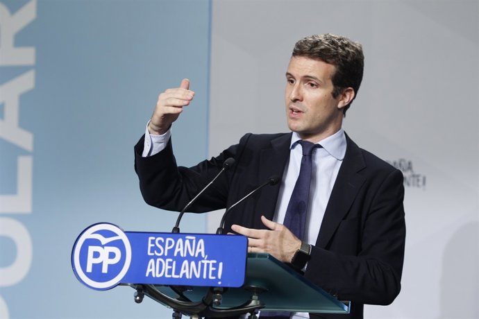 Roda de premsa de Pablo Casado a la seu del PP