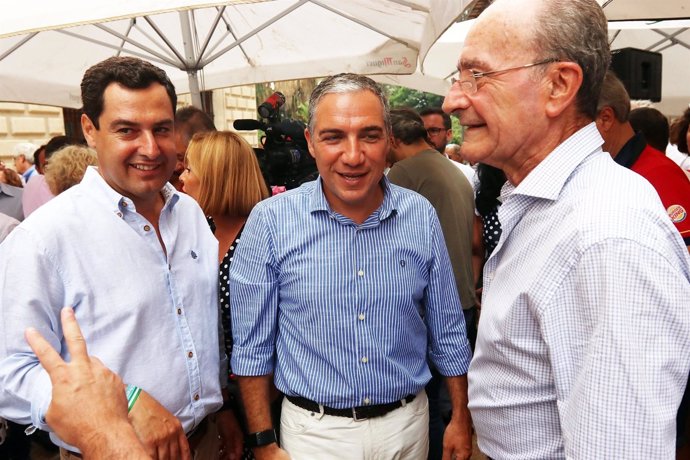 Juanma Moreno, Elías Bendodo y alcalde de Malaga PP-A feria 2017