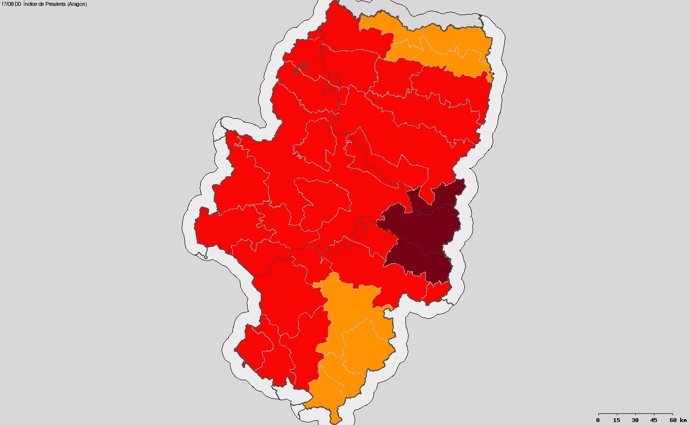Mapa de riesgo de incendios forestales en Aragón