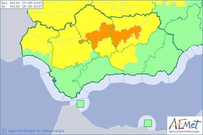 Avisos por altas temperaturas activos este viernes en Andalucía