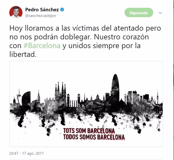 Mensaje de condena de Pedro Sánchez por el atentado de Barcelona 