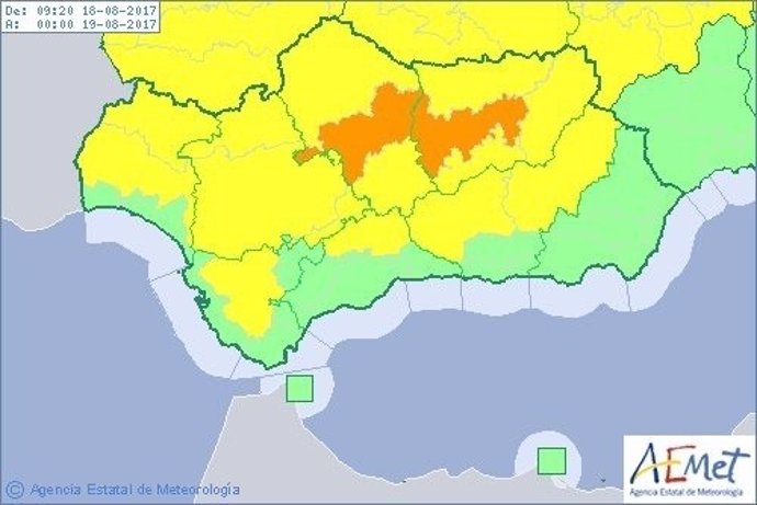 Avisos por altas temperaturas este viernes en Andalucía actualizados por AEMET