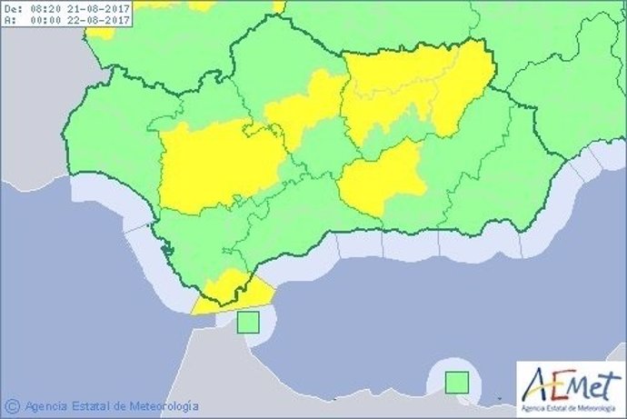 Avisos por altas temperaturas activos en Andalucía el lunes 21 de agosto