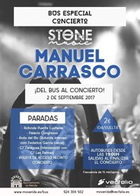 Habrá servicio especial de autobuses para asistir al concierto de Manuel Carrasco en Mérida